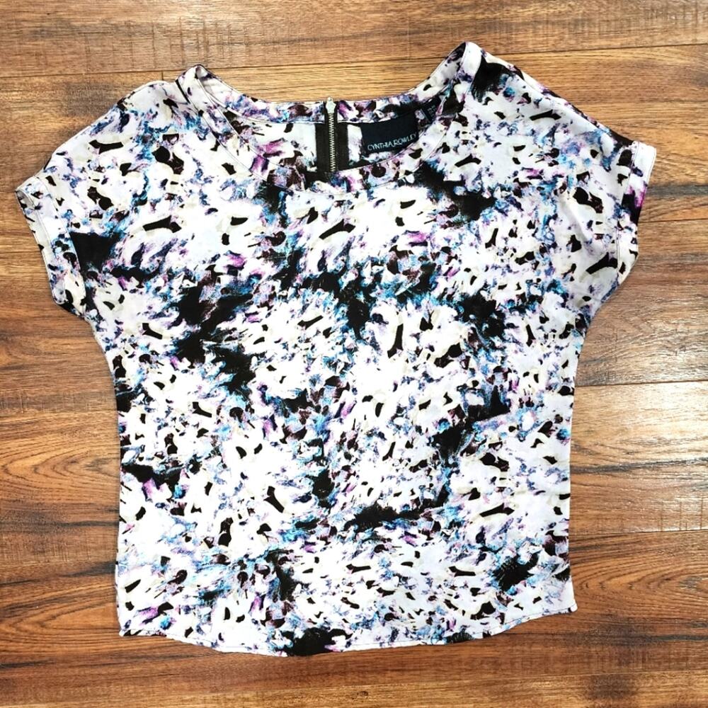 Cynthia Rowley Women's Short Sleeve Crewneck Zip Back Pullover Blouse X-Small XS